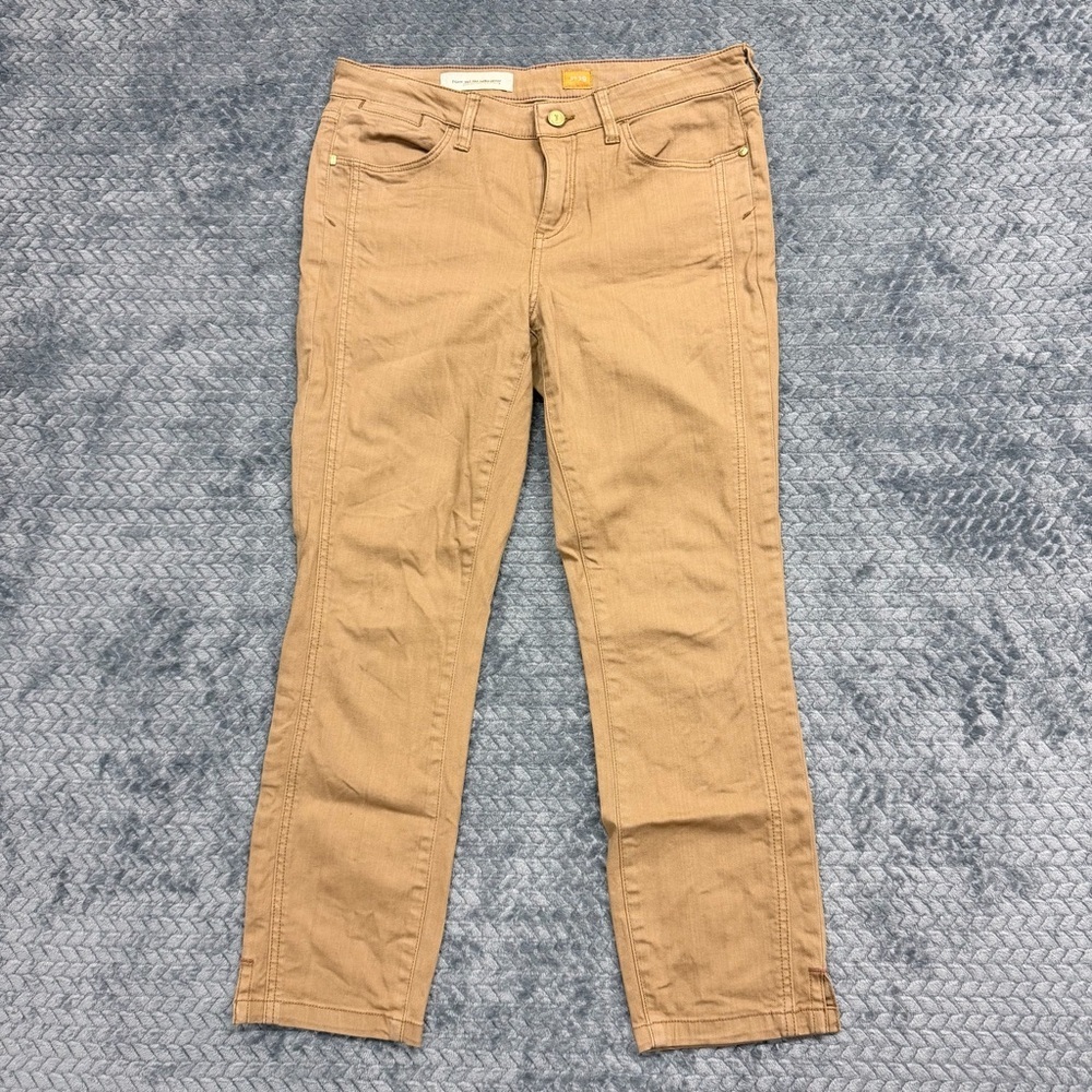 Pilcro and the Letterpress Anthropologie Tan Cropped Straight Leg Pants Size 29